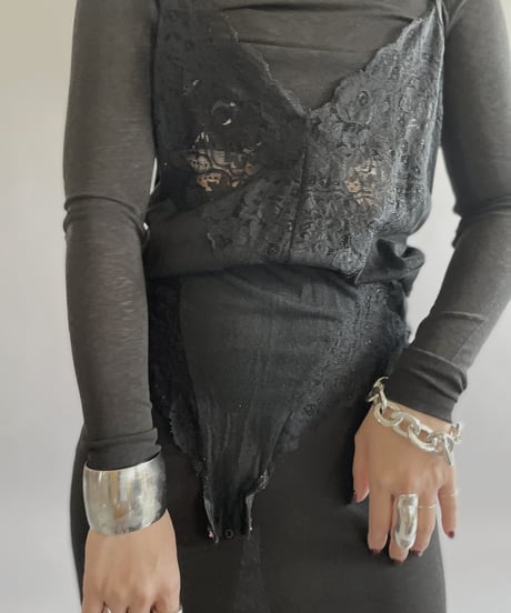 【USED】 Lace Patterned Leotard Camisole Top/240414-017