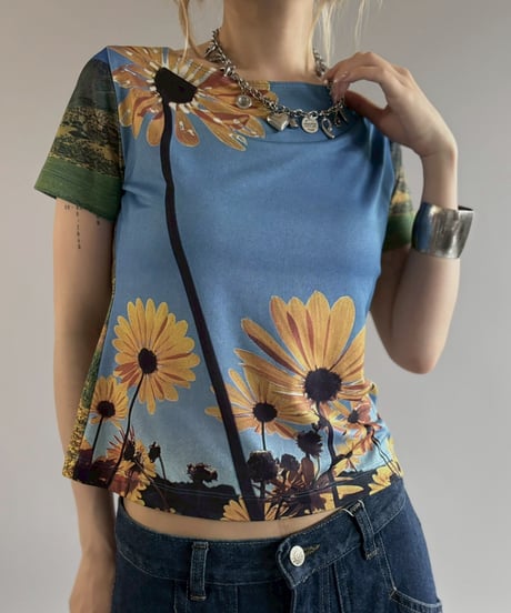 【USED】 Made in USA Sun Flower Print Top / 260704-022
