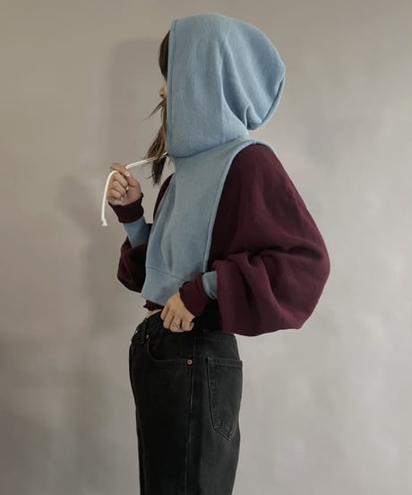 【RE;CIRCLE】 RE Acrylic Knit Cardigan + Hoodie Winered × Light Blue / 230220-002