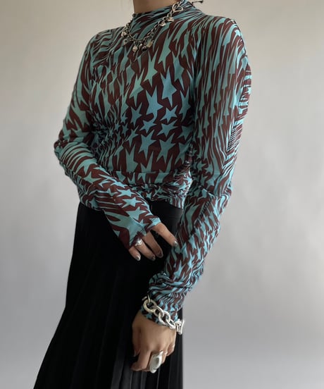 【USED】 Mugler Patterned Sheer L/S Top /241006-038