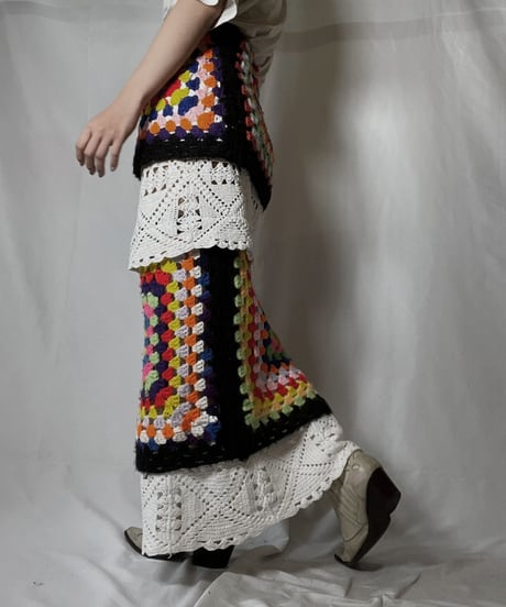 【RE;CIRCLE】 RE Granny Knit×Lace Long Skirt②/210917-007