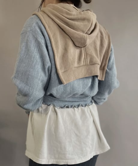 【RE;CIRCLE】 RE Acrylic Knit Cardigan + Hoodie Light Blue × Beige / 230220-006