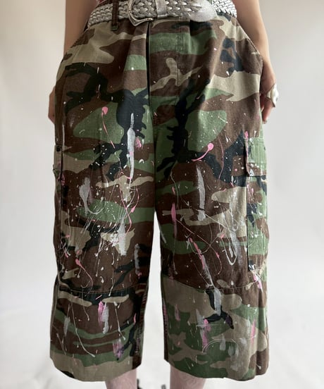 【USED】 Military Camouflage Painted Cut off Shorts  / 250719-007