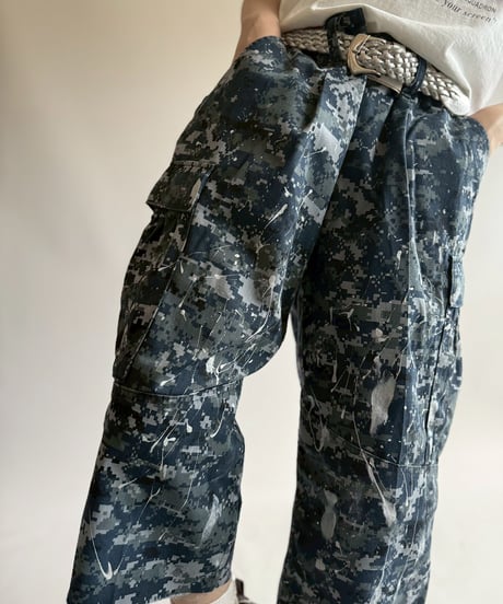 【USED】 Military Camouflage Painted Cut off Shorts  / 250719-002