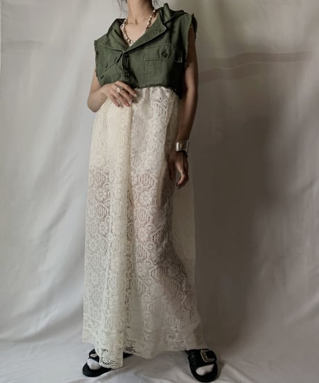 【RE;CIRCLE】 RE Lace × Fatique Shirt One-peice①/210801-068