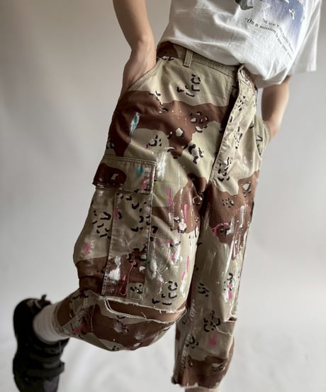 【USED】 Military Camouflage Painted Cut off Shorts  / 250719-006