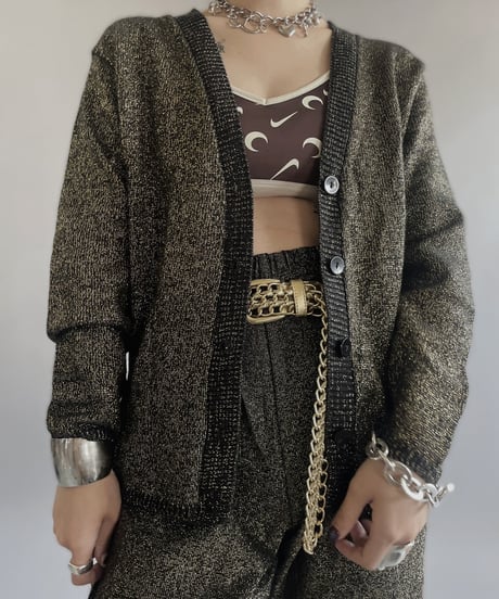 【USED】 Made in USA Lame Knit Cardigan Top  /240414-016