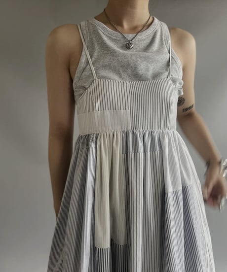 【RE;CIRCLE】 RE Patchwork Strip Shirt One-Piece / 230713-005
