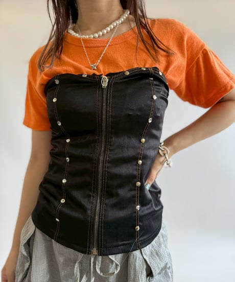 【USED】 Studs Design Zip up Corset Top / 250802-017