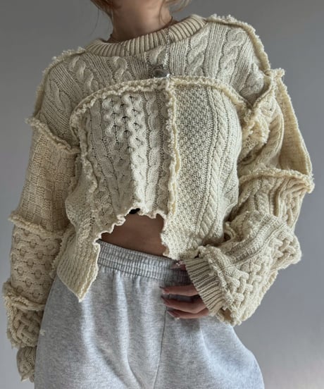 【RE;CIRCLE】 RE Aran Knit Patchwork Pullover Top / 251218-003