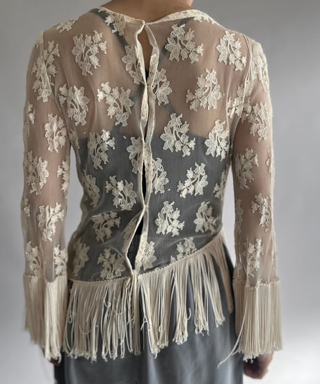 【USED】 Lace Patterned Fringe Top /241207-017