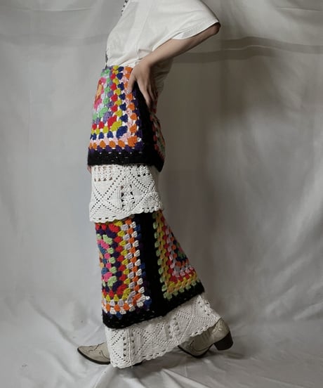 【RE;CIRCLE】 RE Granny Knit×Lace Long Skirt②/210917-007