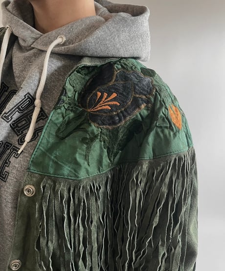 【USED】 Flower Embroidery Suede Fringe Jacket /250301-007