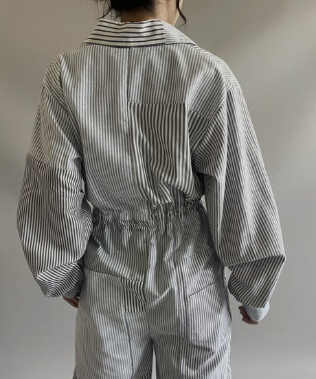 【RE;CIRCLE】 RE Patchwork Strip Shirt Jump Suits/ 230824-010
