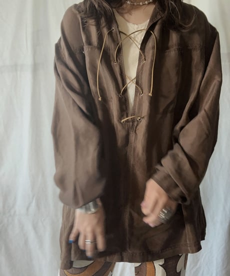 【RE;CIRCLE】 RE Lace Up Silk Pull Over Shirt② /210613-006