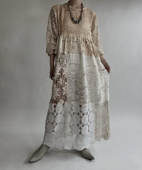 【RE;CIRCLE】 RE Crochet Lace Patchwork One-piece / 220526-012