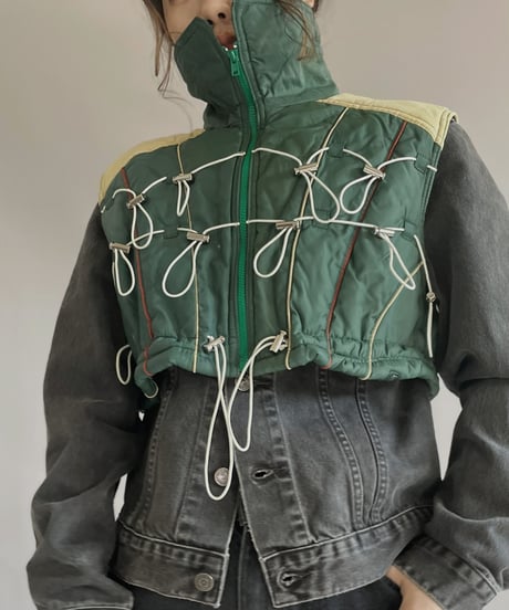 【RE;CIRCLE】 RE Draw Code Down Vest Green×White / 221215-004