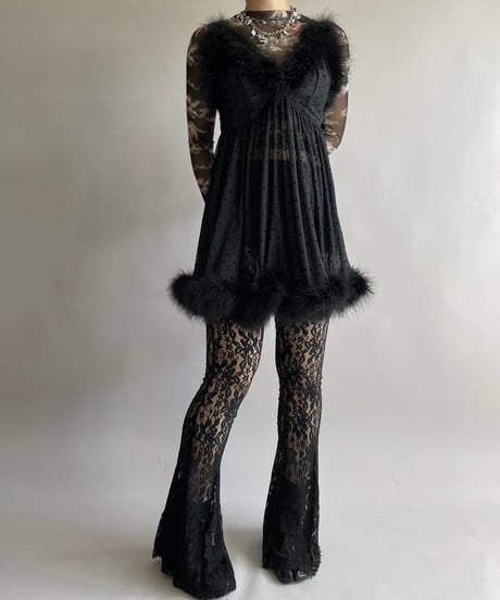 【USED】 Dot Patterned Fur Sheer Camisole Top /241006-016
