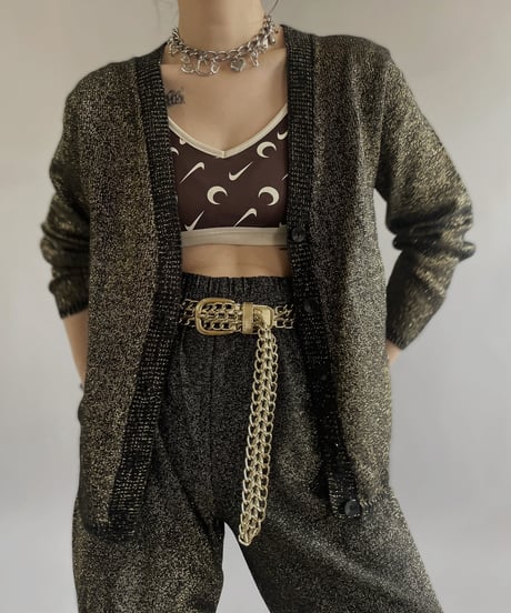 【USED】 Made in USA Lame Knit Cardigan Top  /240414-016