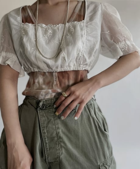 【USED】 White Cotton Short Sleeved Top / 220528-001