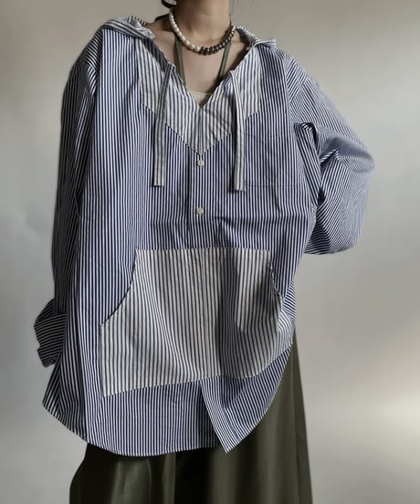 【RE;CIRCLE】 RE Stripe Shirt Mexican Hoodie / 220423-029