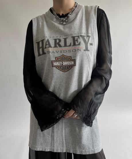 【USED】   Made in USA HARLEY- DAVIDSON Cut off Tank Top /250510-006