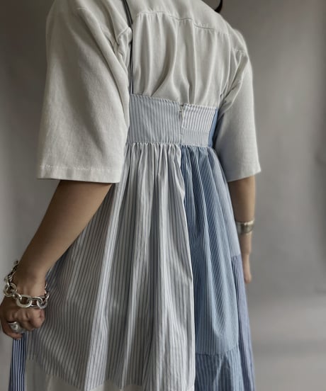 【RE;CIRCLE】 RE Patchwork Strip Shirt One-Piece / 230608-019