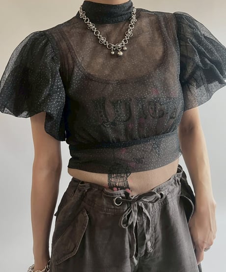 【USED】 S/S Sheer Lame Top  / 250517-002