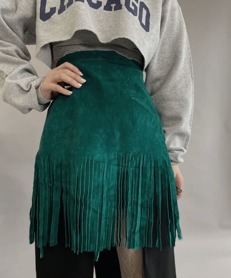 【USED】 Leather Skirt Green / 230304-018