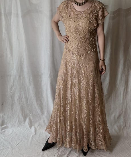 【USED】 USA Flower Patterned Lace Dress①/210429-024