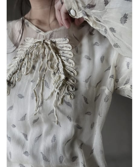【USED】　Plants Patterned See-through Shirt Top/ 220220-012