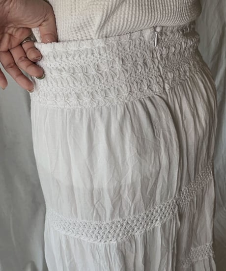 【USED】 White Cotton Long Skirt/210506-004