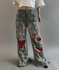【USED】 dirty punk Damage Denim Layered Pants /260607-017