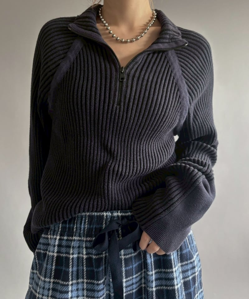 トップス 90s archive ARMANI JEANS Half-zip knit ARMANI JEANS NAVY HALF-ZIP SWEATER | Menswear Online