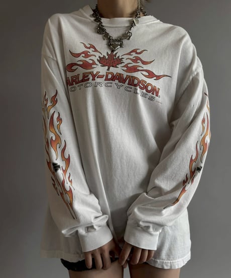 【USED】 HARLEY DAVIDSON Fire Pattern Sleeve L/S T-Shirt / 260607-002