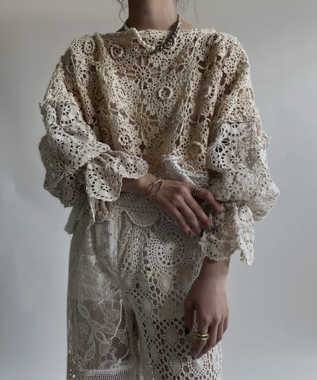 【RE;CIRCLE】 RE Crochet Lace Patchwork Tops / 220427-024