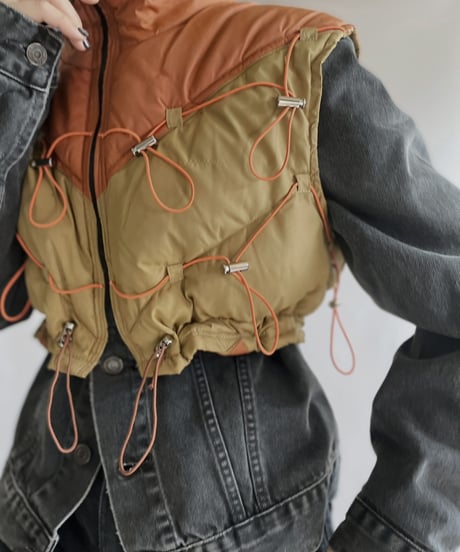 【RE;CIRCLE】 RE Draw Code Down Vest Beige×Orange / 221215-003