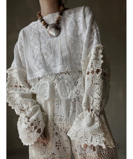 【RE;CIRCLE】 RE Crochet Patchwork L/S Top⑦/20220317-012