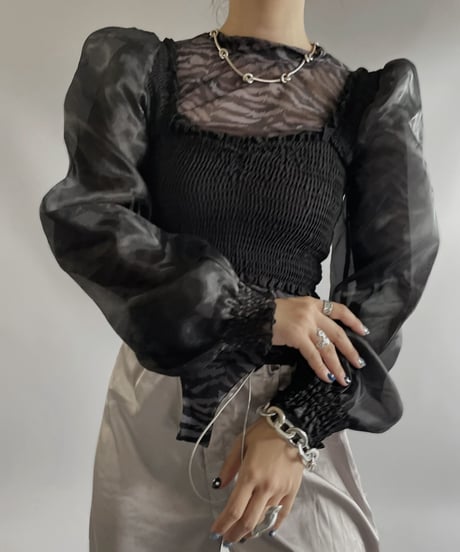 【USED】  L/S Patterned Sheer Leotard top / 230916-047