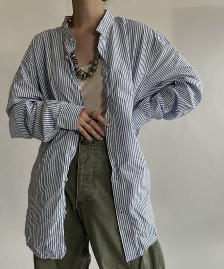 【RE;CIRCLE】 RE Collarless Striped Shirt / 220609-002