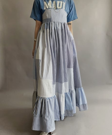 【RE;CIRCLE】 RE Patchwork Strip Shirt One-Piece / 230608-017