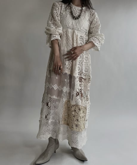 【RE;CIRCLE】 RE Crochet Lace Patchwork One-piece / 220526-008