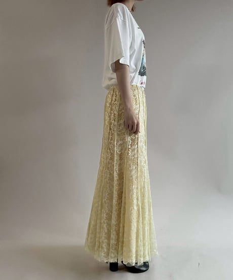 【USED】 Lace Pattern Pleats Skirt/ 250621-014