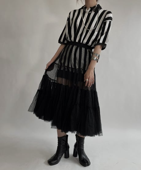 【USED】 Poly Long Sleeve Striped Top / 220709-017