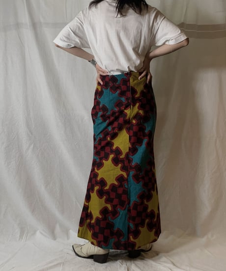 【USED】 African Batik Long Skirt/ 210604-045