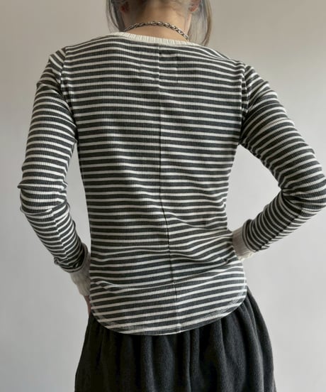 【USED】 Henley Neck Border Top / 260314-011