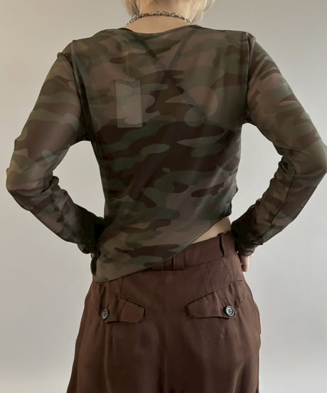 【USED】 Camouflage Pattern Design Sheer Top / 260221-002