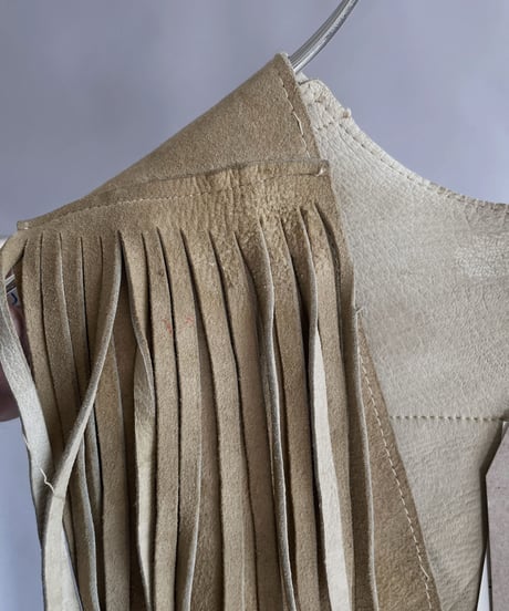 【USED】 Leather Fringe Vest Beige / 230121-011