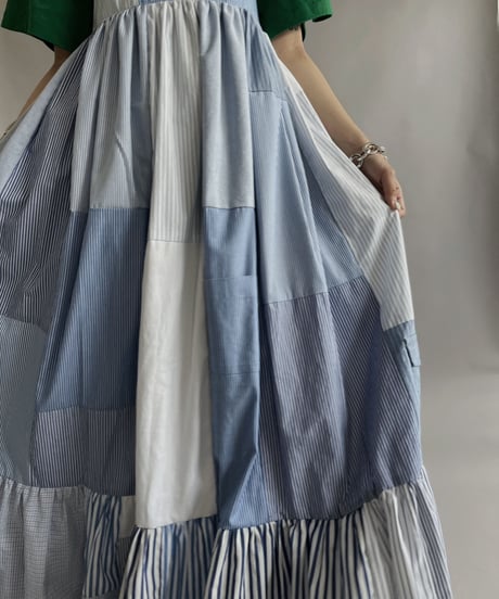 【RE;CIRCLE】 RE Patchwork Strip Shirt One-Piece / 230608-020