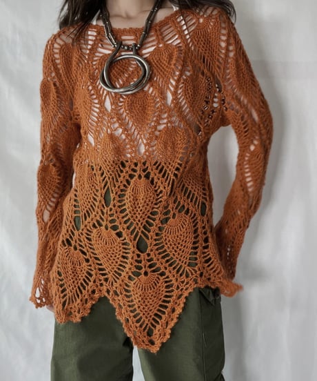 【USED】   Crochet Knit L/S Top①/210921-035